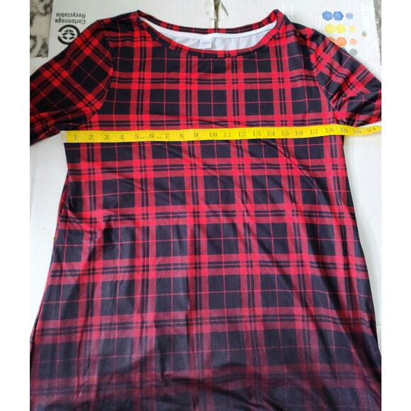 Red and Black Plaid Ombre Stretchy Long Sleeve Nightgown Size Large - Picture 5 of 7